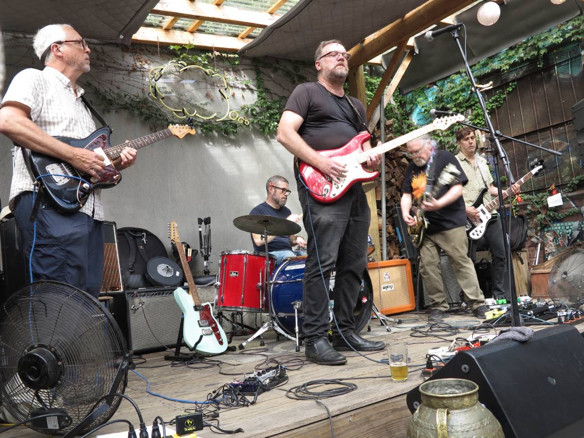 The Dusty Fates at Mama Tried, August 1, 2026. L-R: Arad Evans, John Houlihan, Matt Hunter, Jim Santo, Gerard Smith